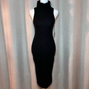 NWT PPLA Clothing Black High Mock Neck Knit Bodycon Midi Dress Women’s Small